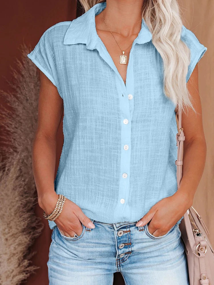 Solid Casual Loose Sleeveless Women Shirts