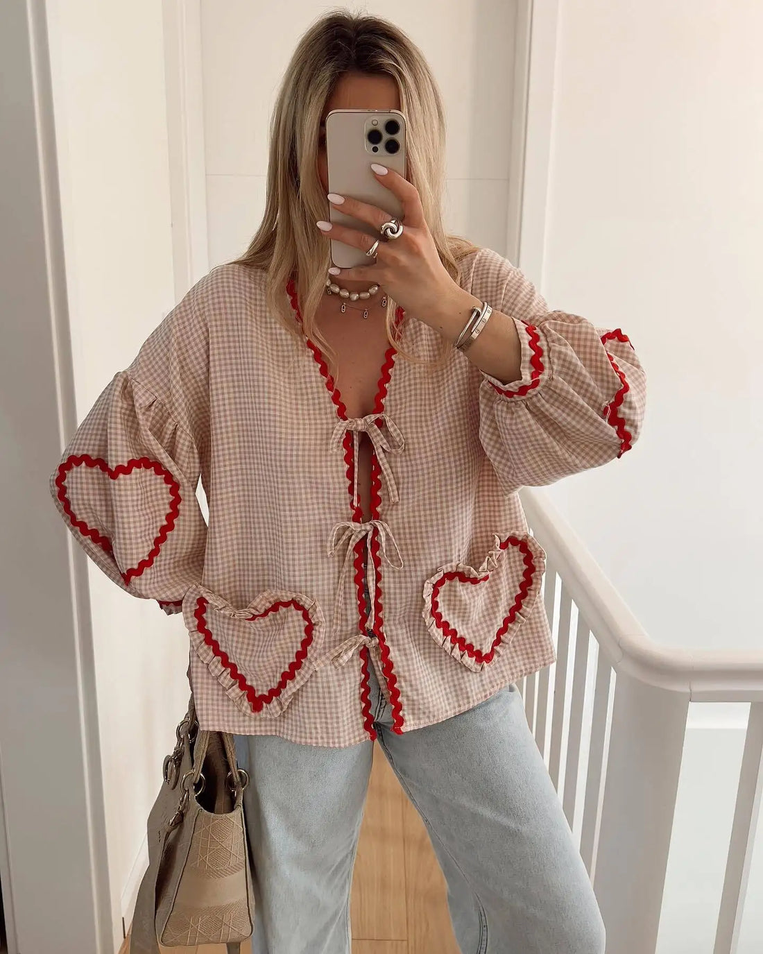 Vintage Women Loose Heart Pockets Shirts