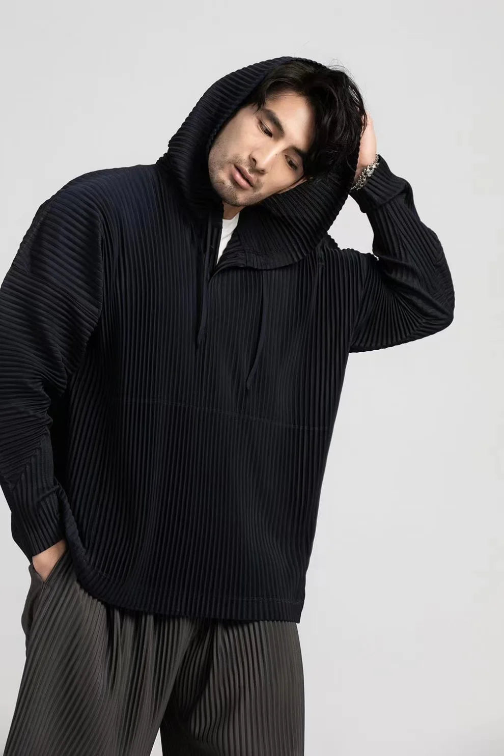 Miyake Pleated Hoodies For Men