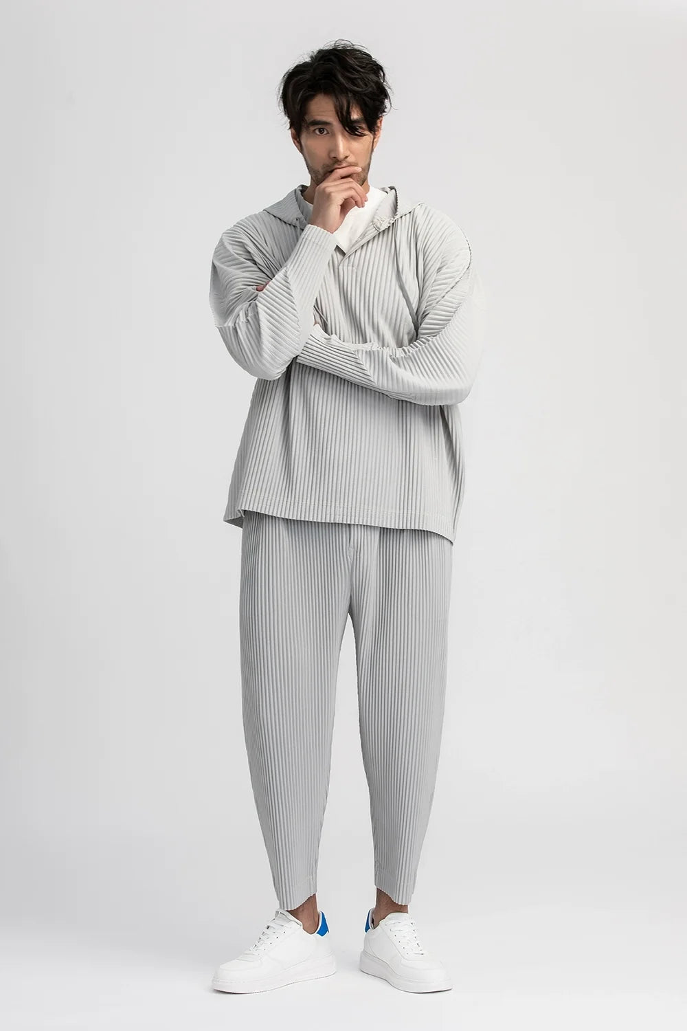 Miyake Pleated Pants Solid Tapered Pants