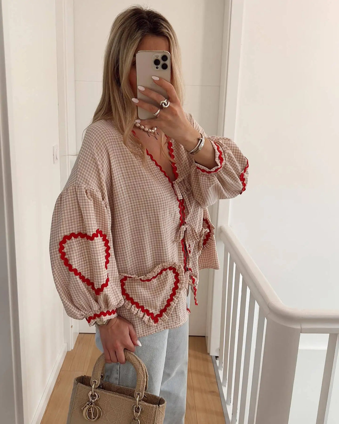 Vintage Women Loose Heart Pockets Shirts