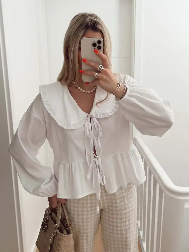 Vintage Women Sweet Ruffles Shirts